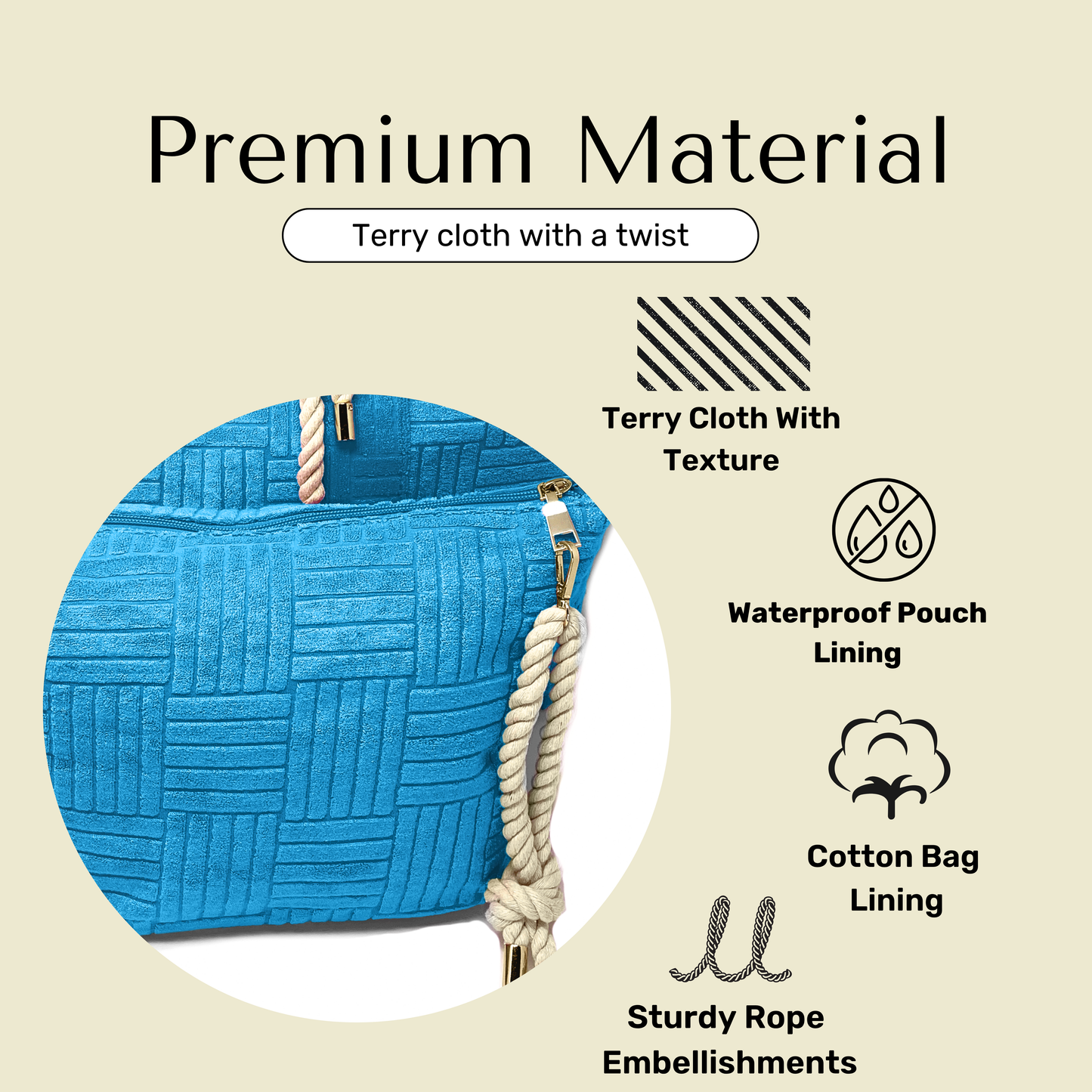 Information about blue terry cloth material for bag set