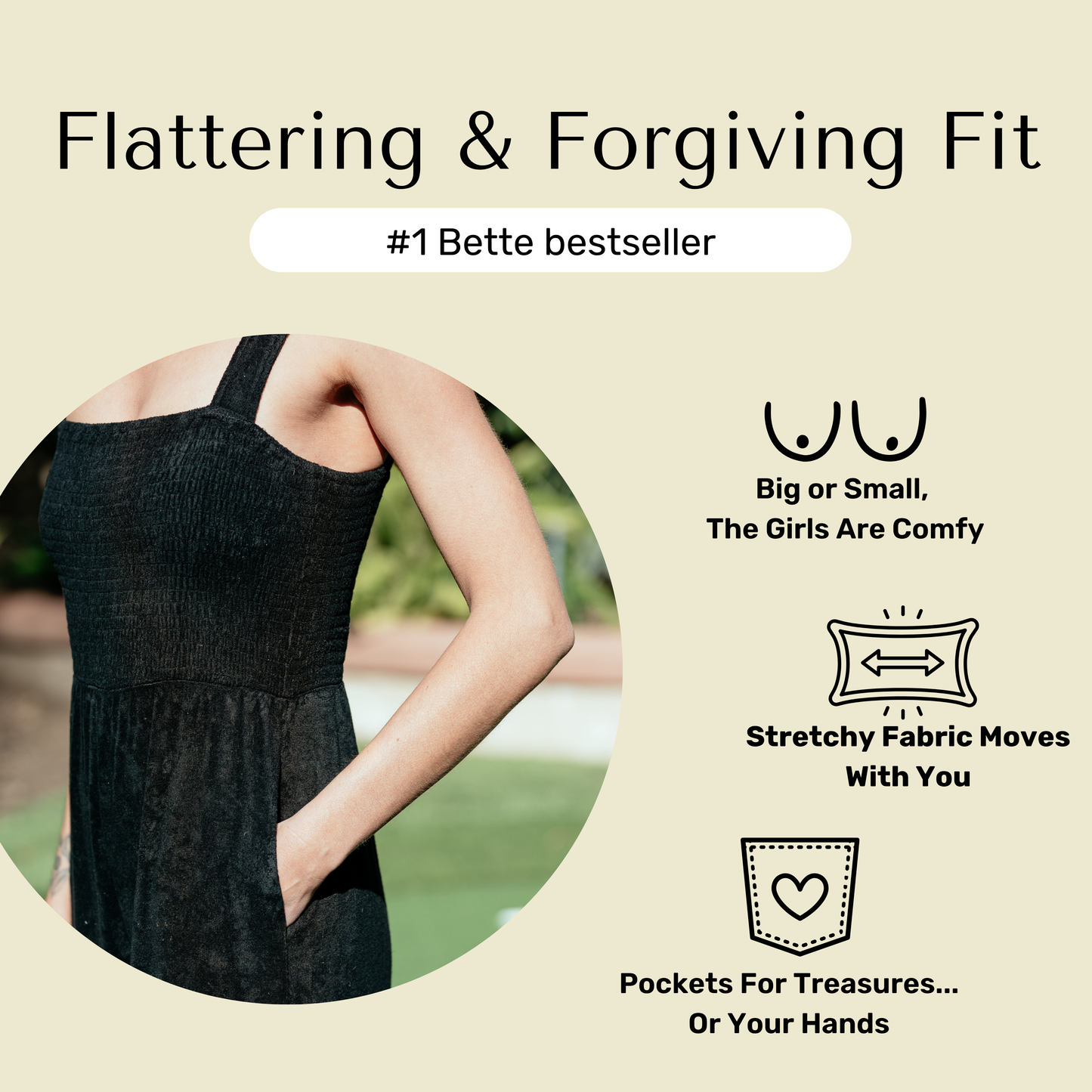 Fit information for black Bette jumpsuit