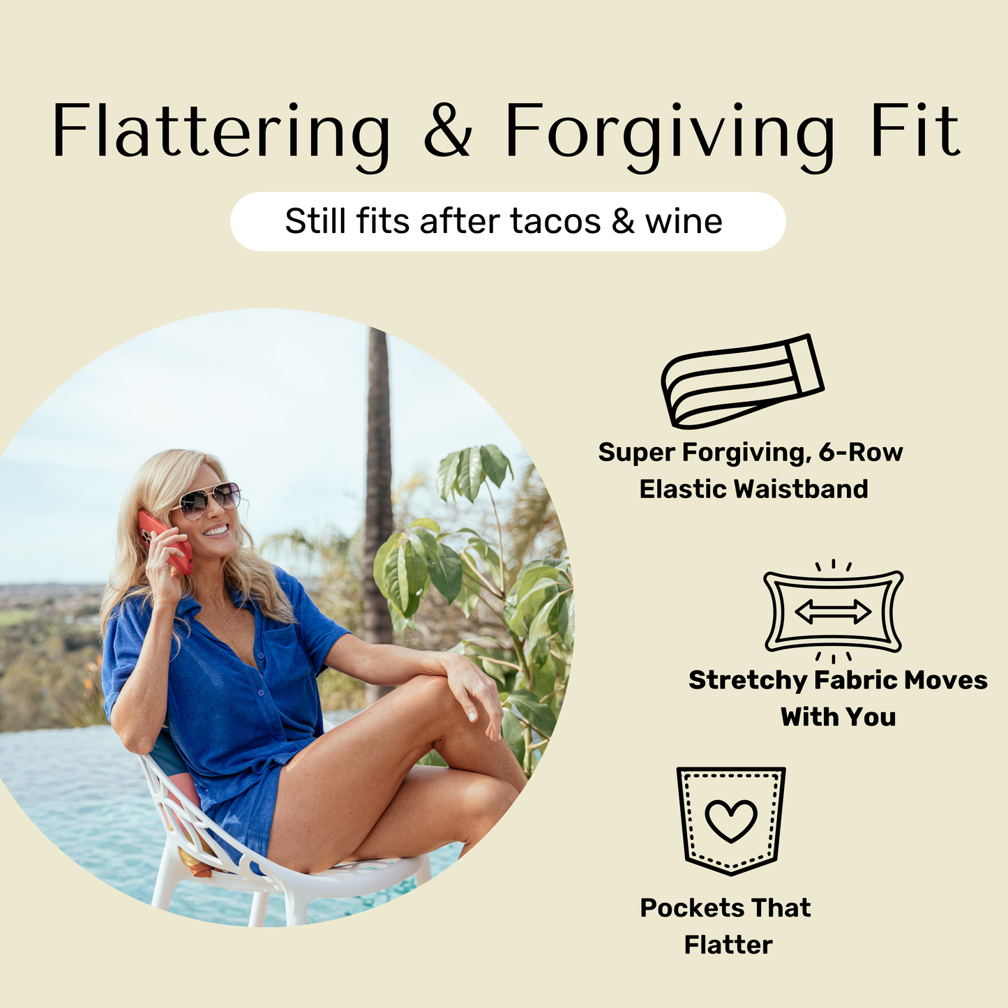 Fit information for Bette blue terry cloth shorts
