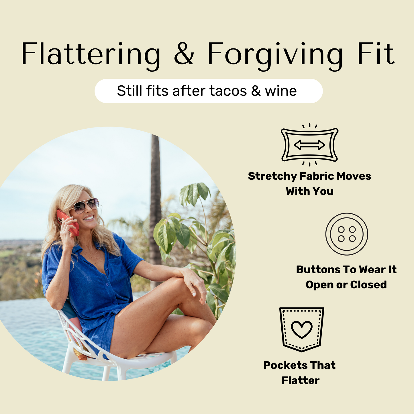 Fit information for Bette blue terry cloth top