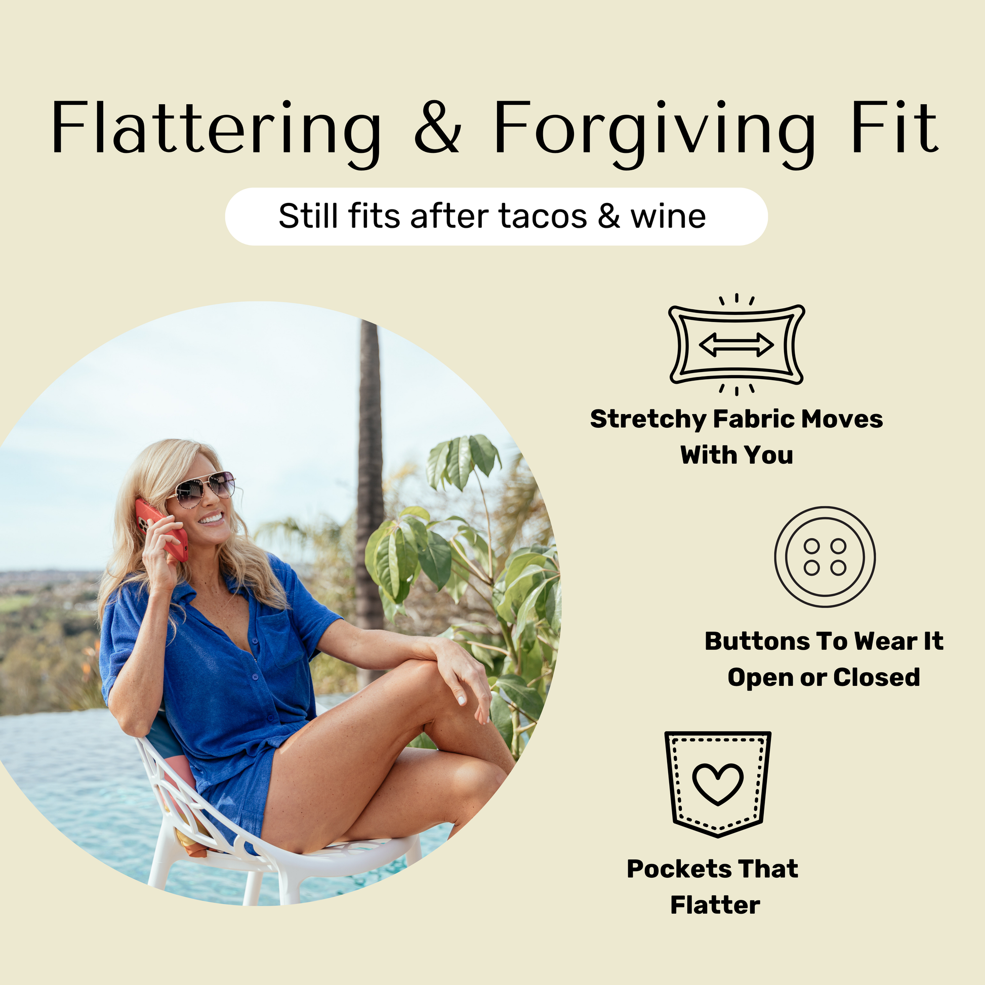 Fit information for Bette blue terry cloth top