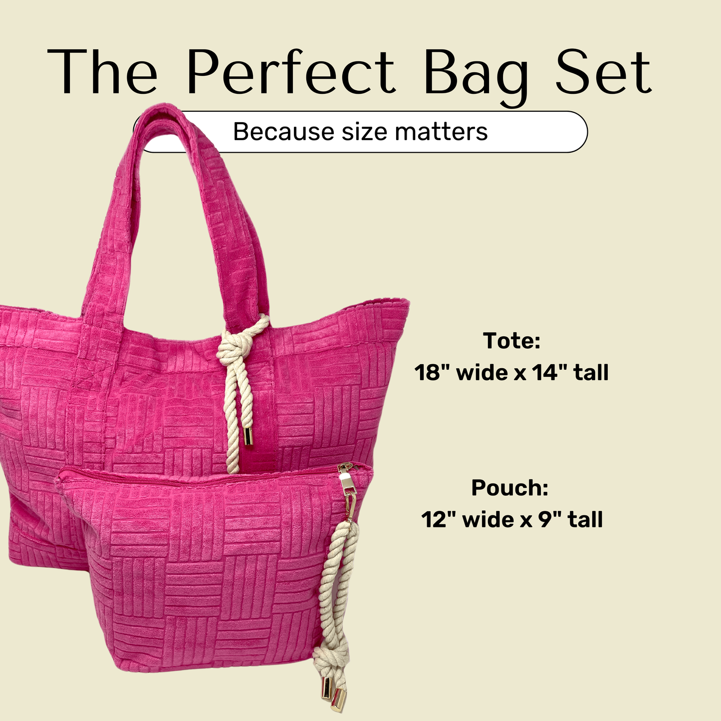 Size chart for pink bag set