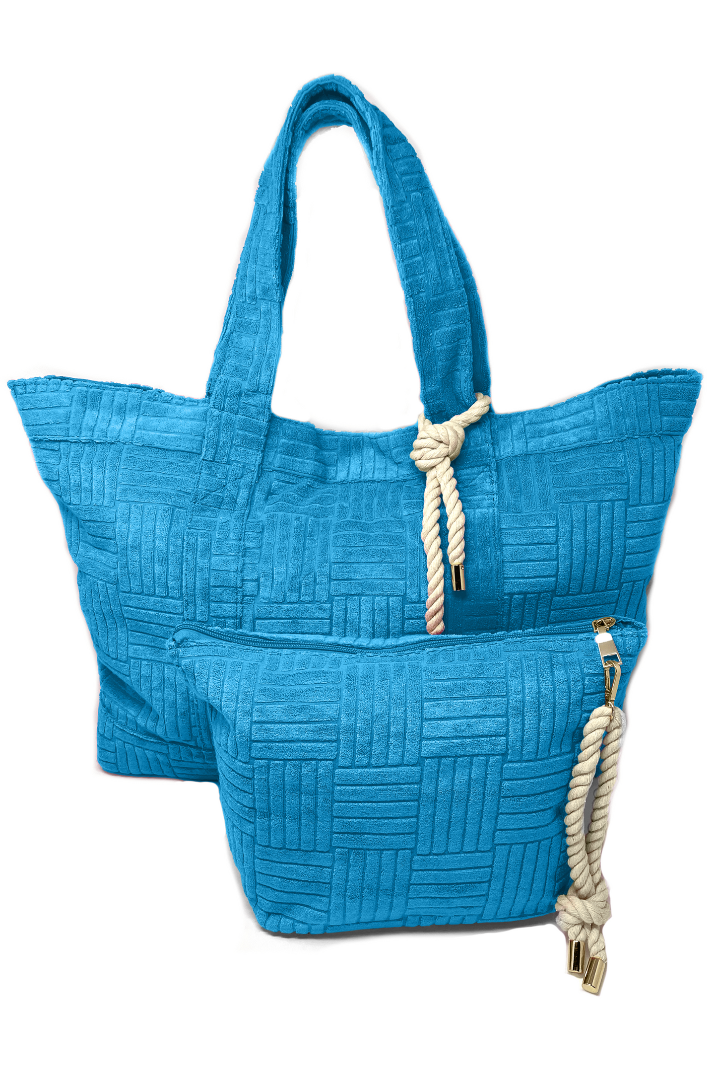 blue terry cloth bag set