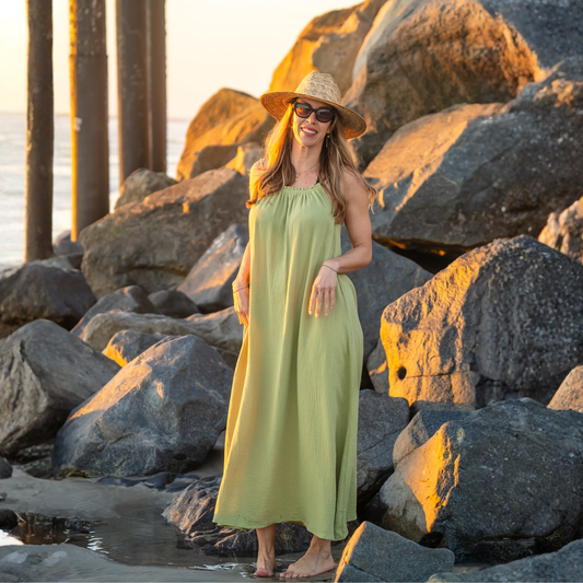 Baja 100% Cotton Maxi Cover Up - Green Flash