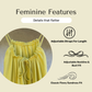 Yellow sundress with text highlighting features on a beige background