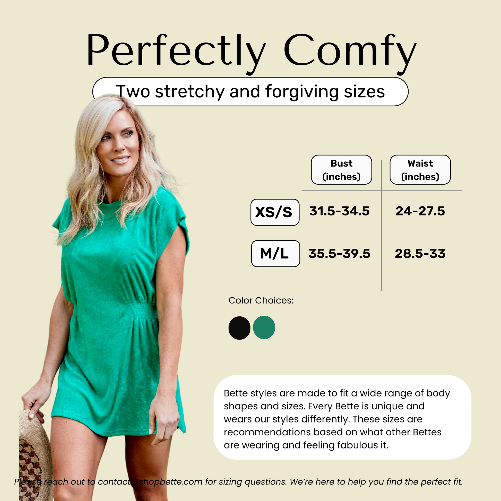 Bette cabana terry cloth cover up size chart