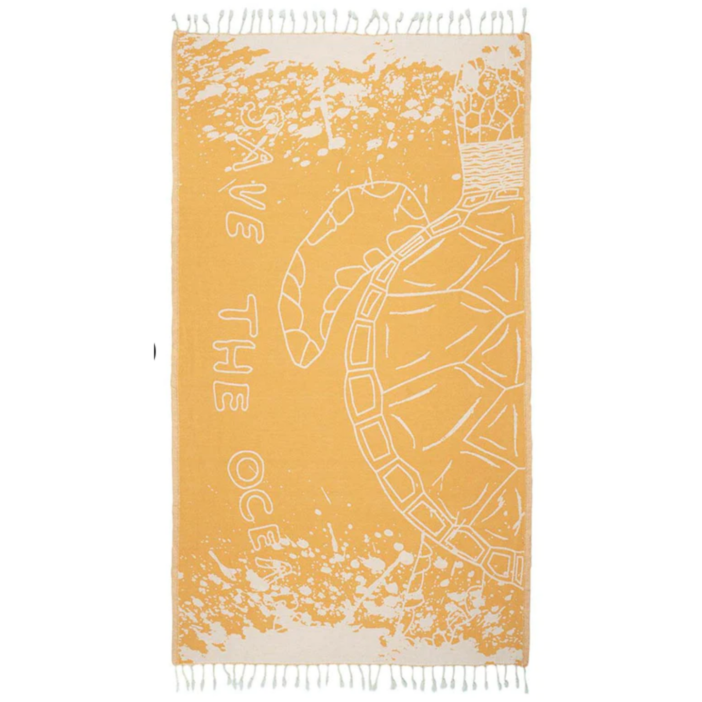 yellow and white towel that says save the ocean