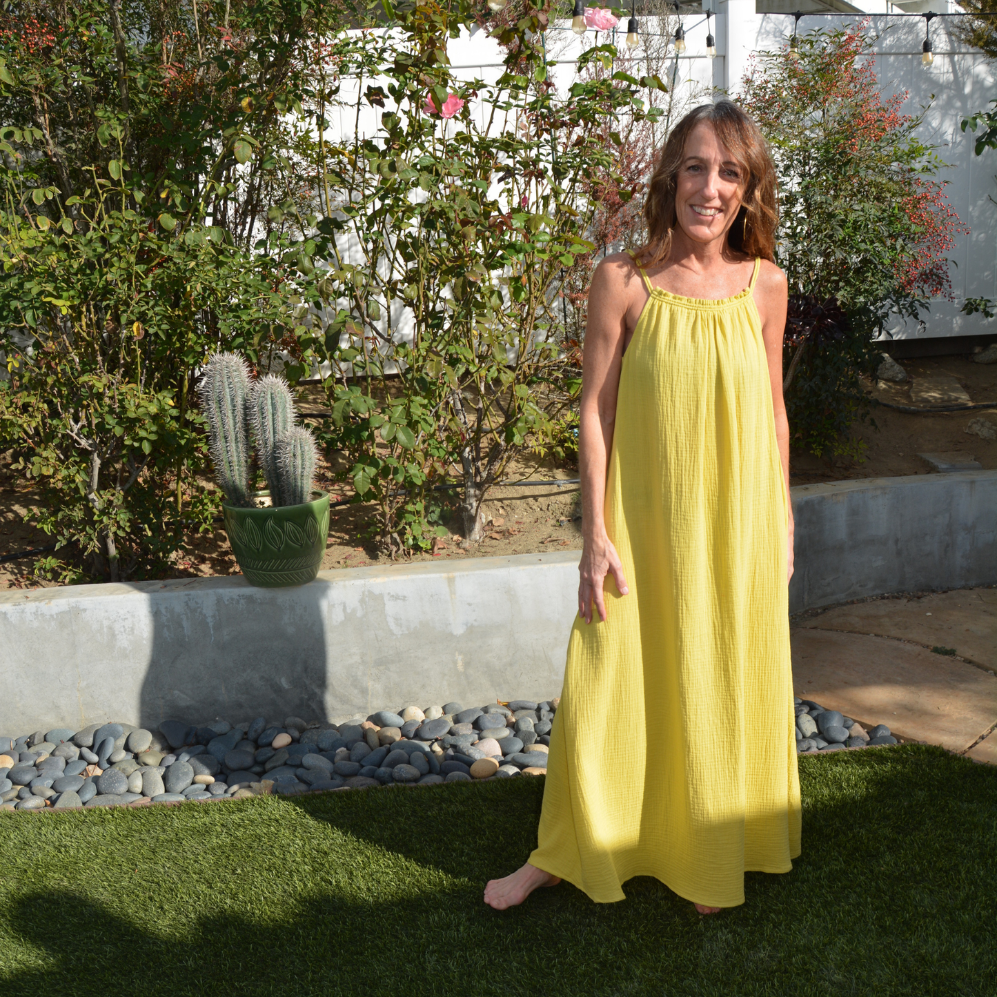 Baja 100% Cotton Maxi Cover Up - Yellow Sunrise