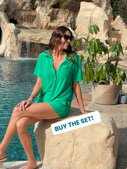 Cabana Green Terry Shorts Set