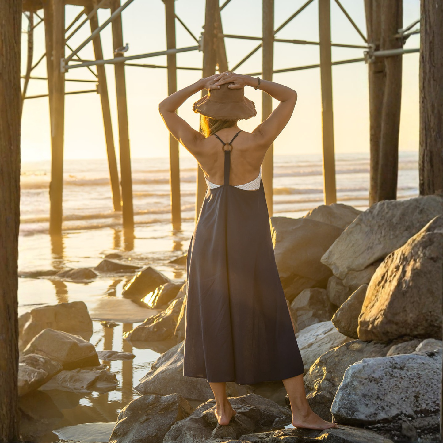 Seychelles 100% Linen Maxi Cover Up - Navy