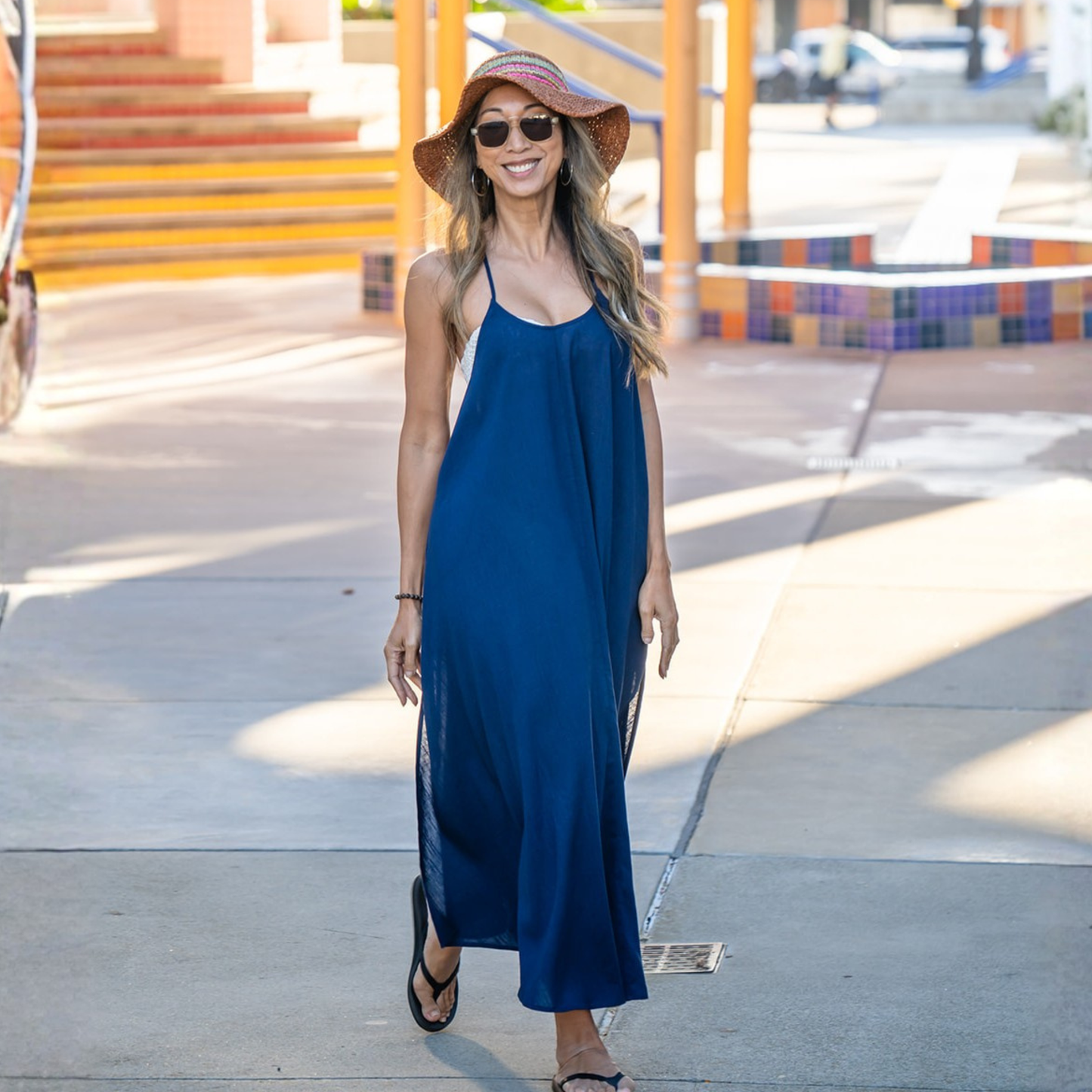 Seychelles 100% Linen Maxi Cover Up - Navy
