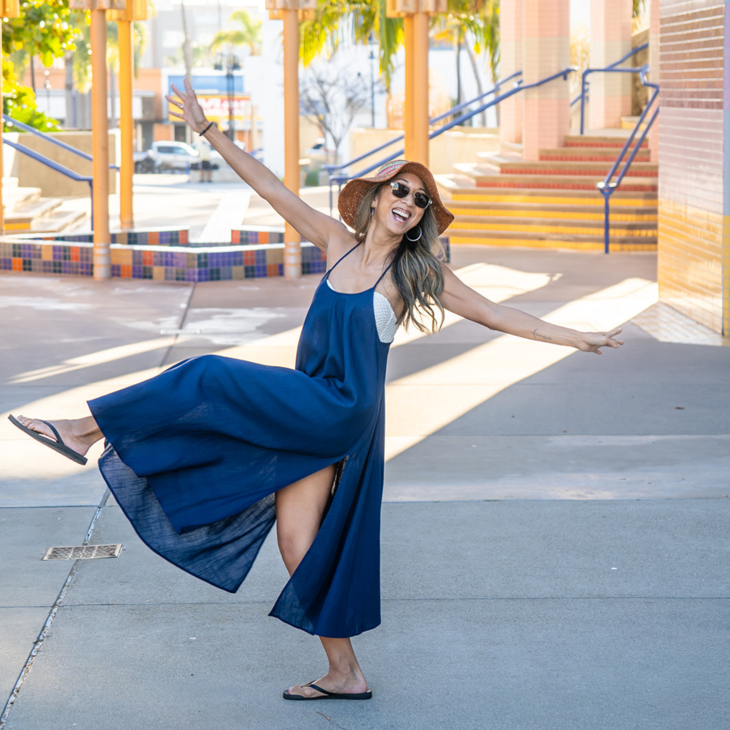 Seychelles 100% Linen Maxi Cover Up - Navy