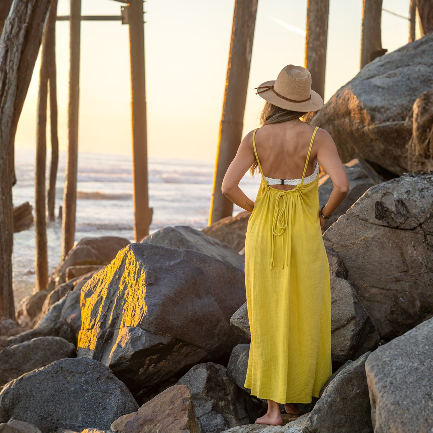 Baja 100% Cotton Maxi Cover Up - Yellow Sunrise