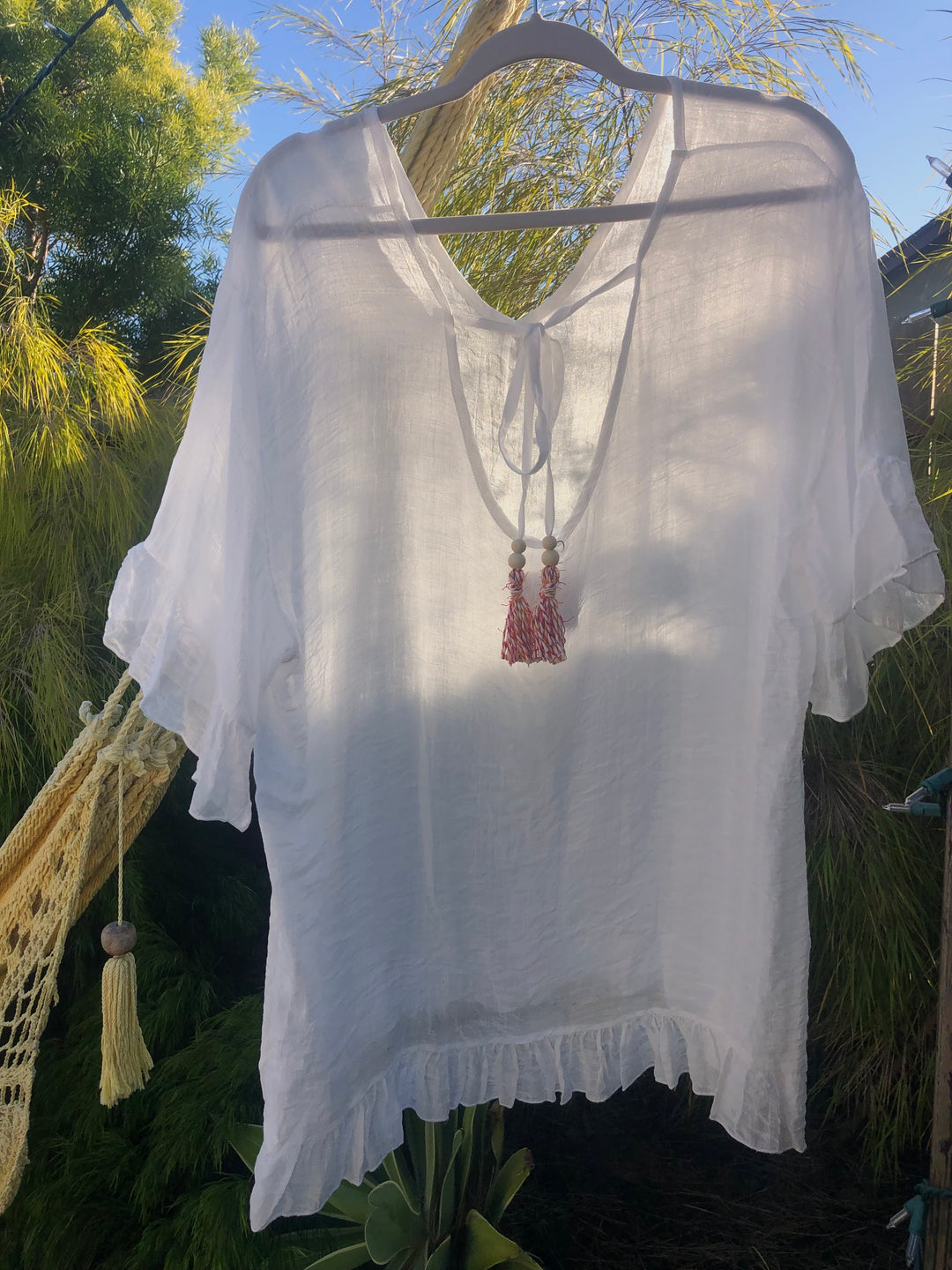 Moorea white cover up with tassels