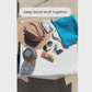 Video of someone packing small essentials into a blue terry cloth pouch with rope tassel