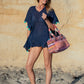 Positano Short Coverup in Navy with Turquoise Tassel - Bette