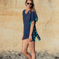 Positano Short Coverup in Navy with Turquoise Tassel - Bette