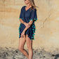 Positano Short Coverup in Navy with Turquoise Tassel - Bette