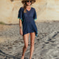 Positano Short Coverup in Navy with Turquoise Tassel - Bette