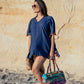 Positano Short Coverup in Navy with Orange Tassel - Bette