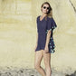 Positano Short Coverup in Navy with Turquoise Tassel