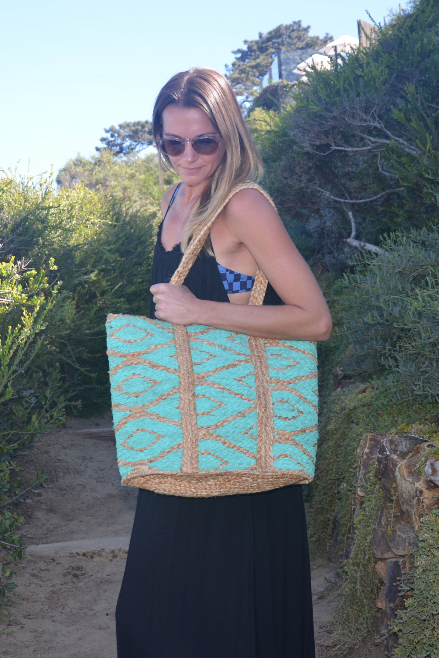 Turquoise Diamonds Jute Tote - Bette