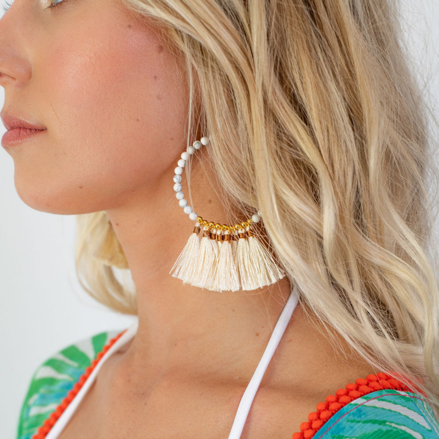 Ivory Tassel Hoop Earrings - Bette