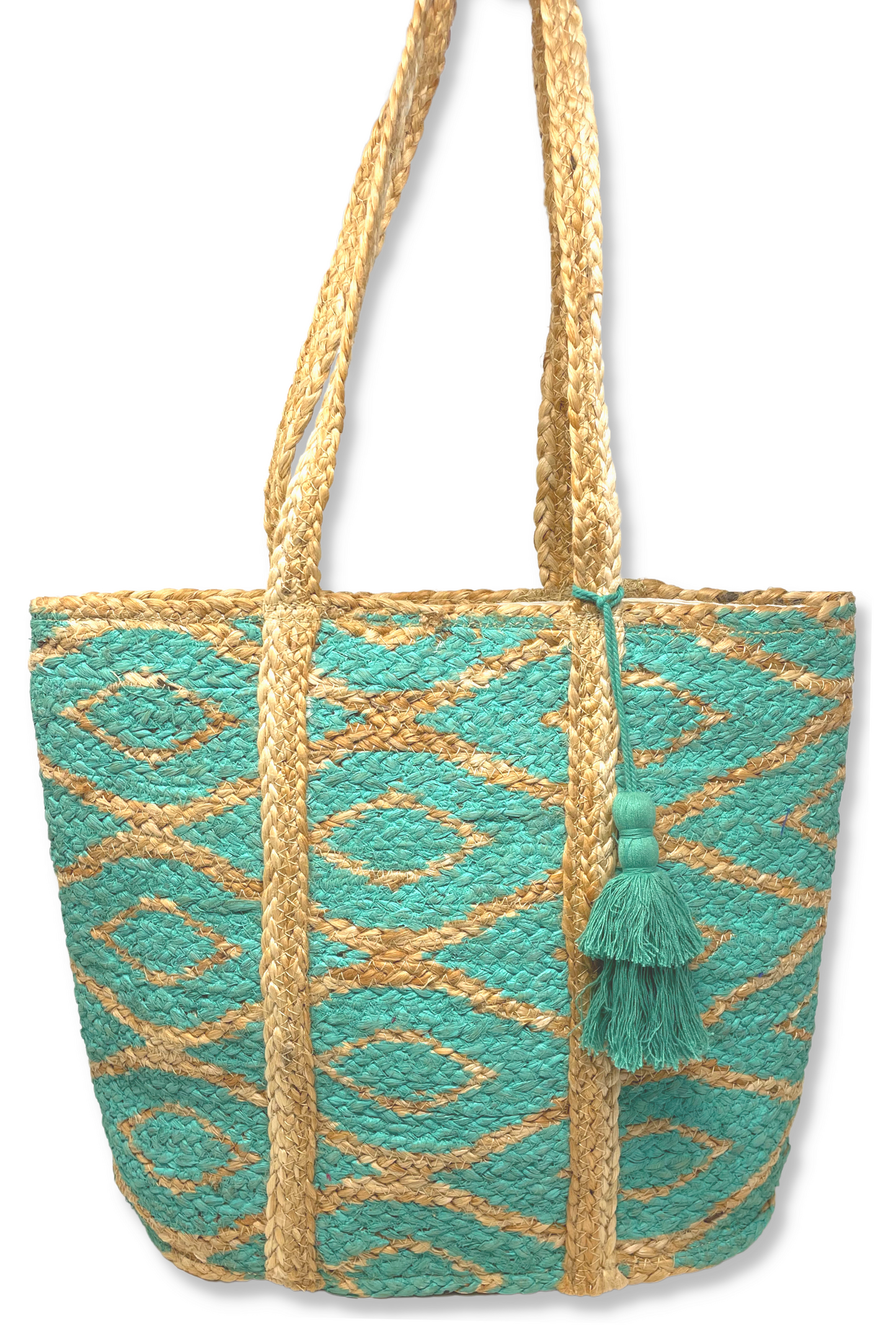 Turquoise Diamonds Jute Tote - Bette