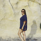 Positano Short Coverup in Navy with Orange Tassel