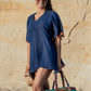 Positano Short Coverup in Navy with Orange Tassel - Bette