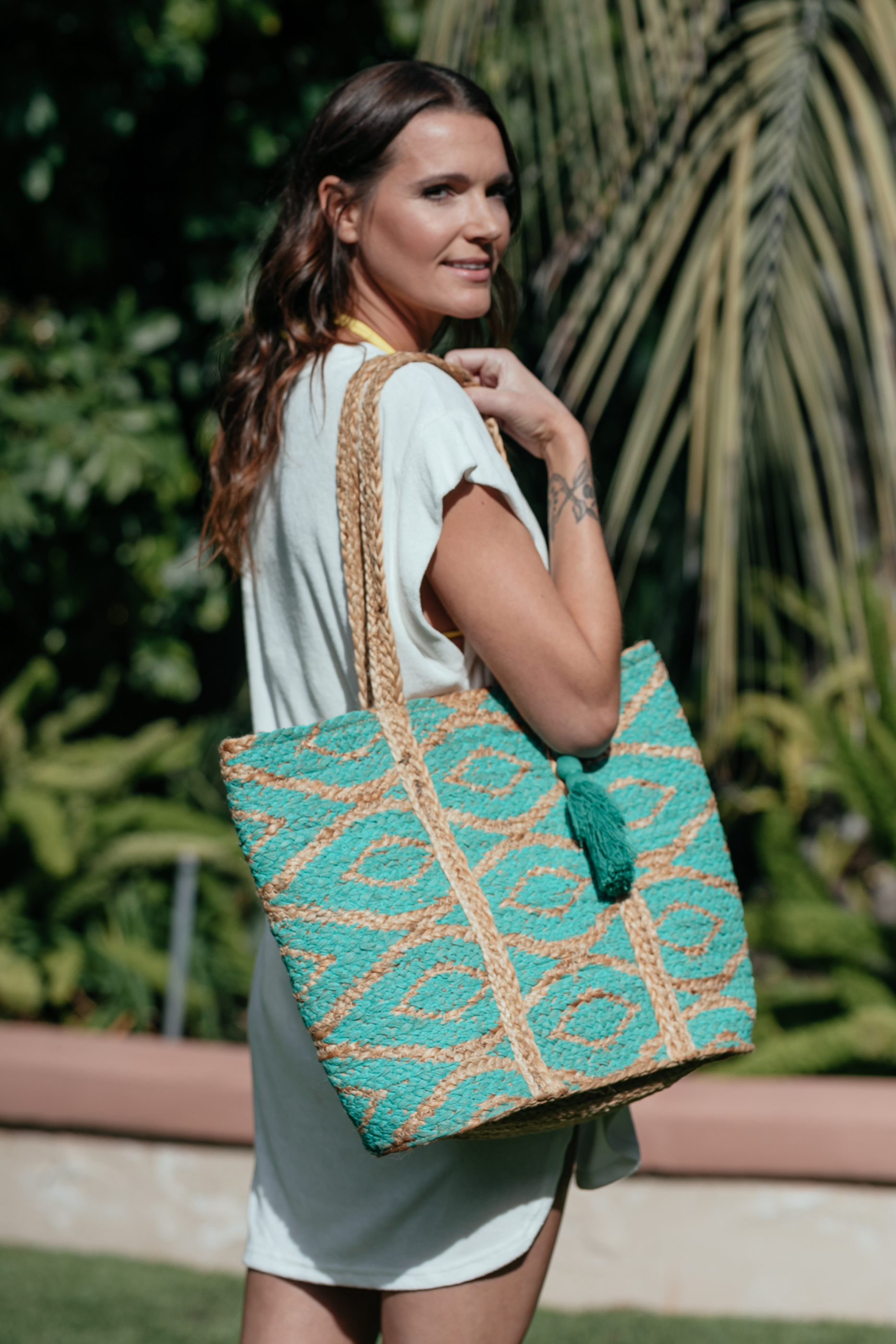 Turquoise Diamonds Jute Tote - Bette