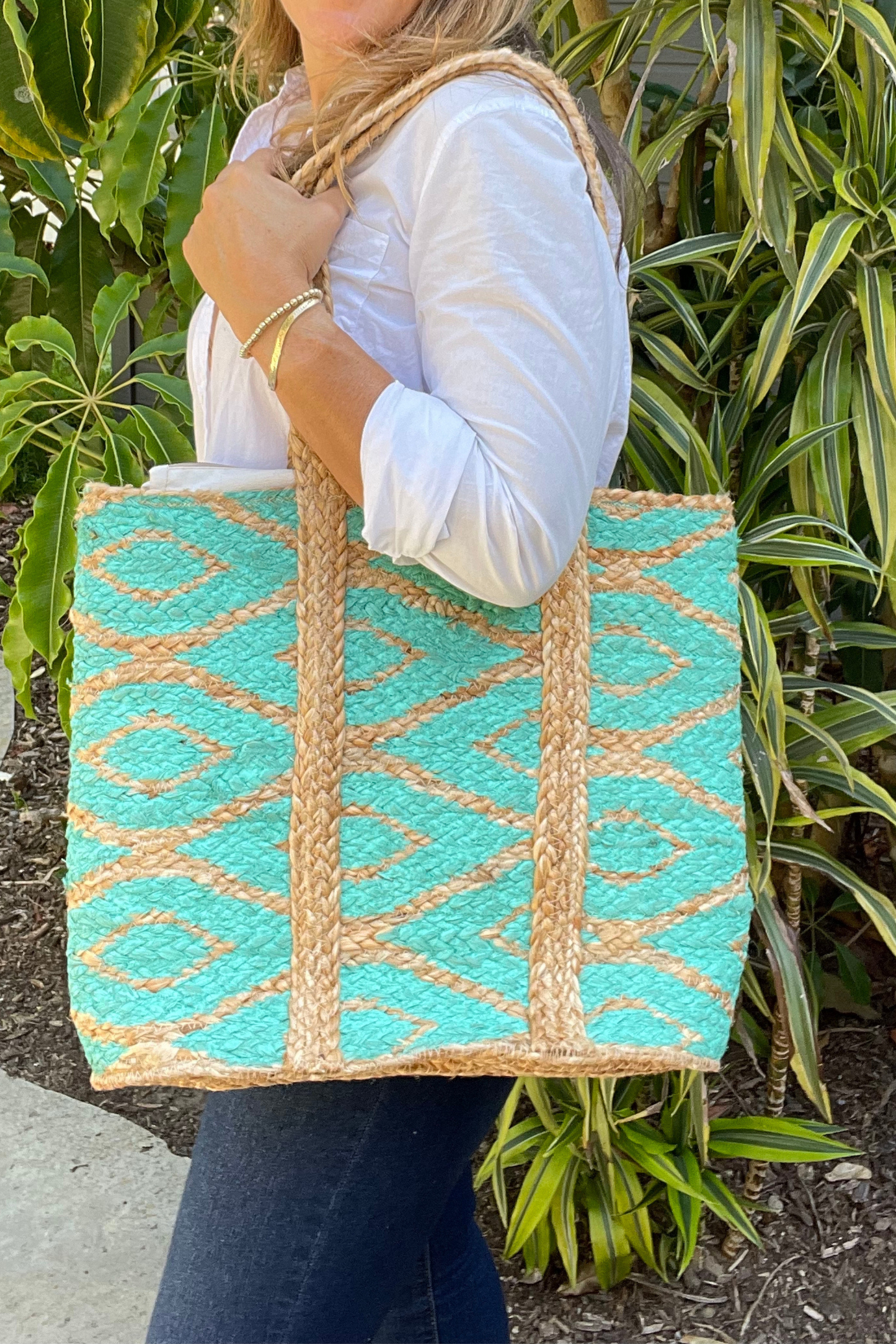 Turquoise Diamonds Jute Tote - Bette