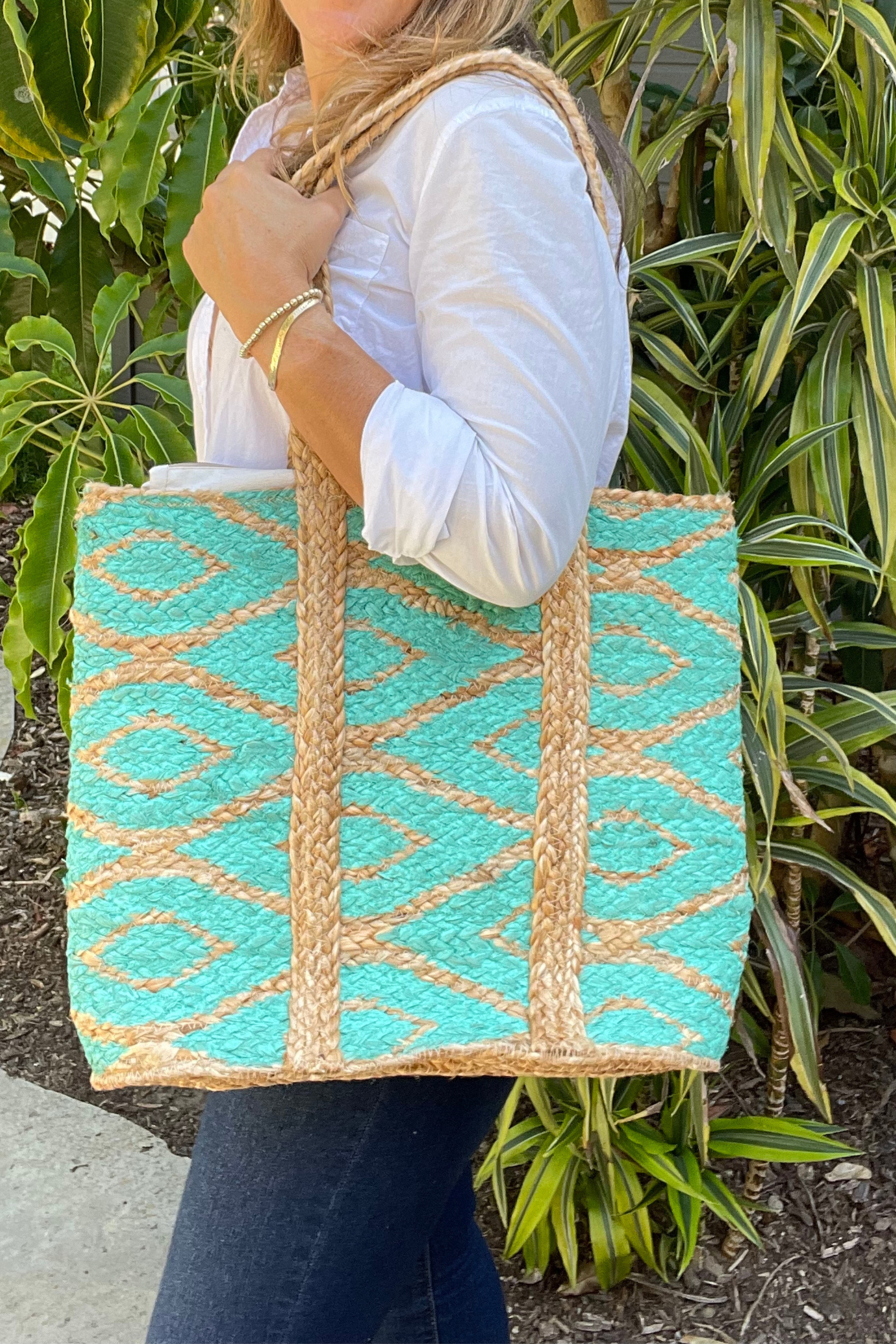 Turquoise Diamonds Jute Tote - Bette