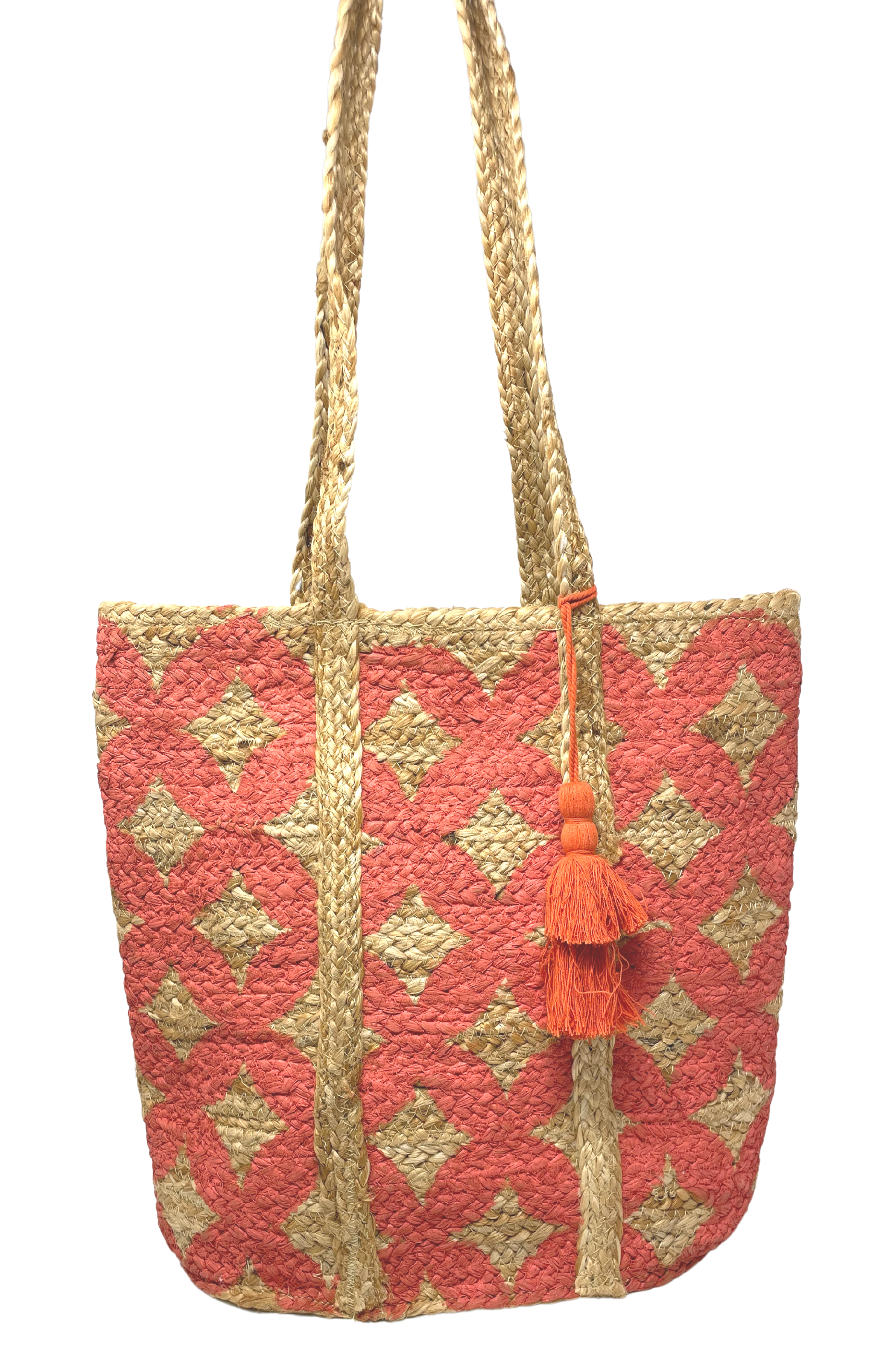 Coral Cross Jute Tote - Bette