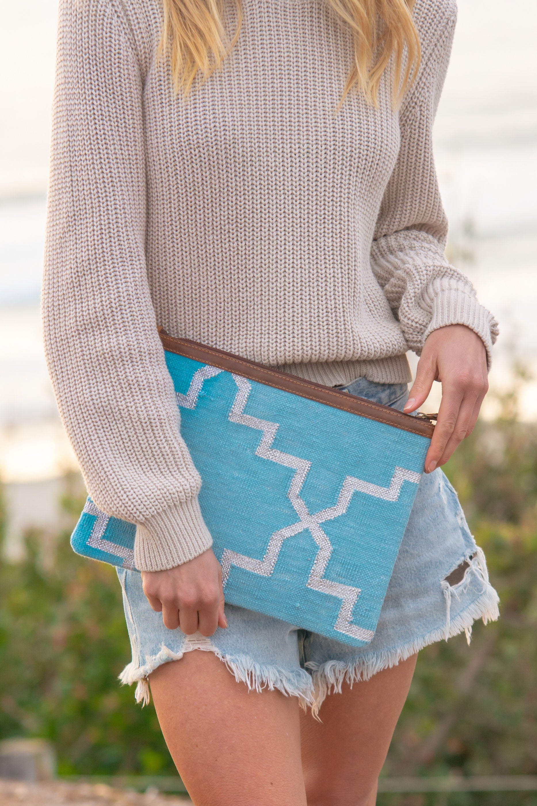 Napa Clutch in Teal & Silver - Bette