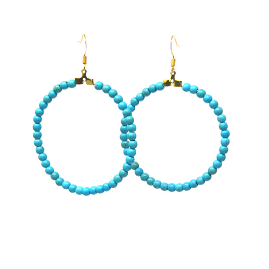 Beaded Turquoise Hoop Earrings - Bette