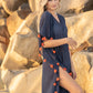 Positano Caftan in Navy with Orange Tassel - Bette