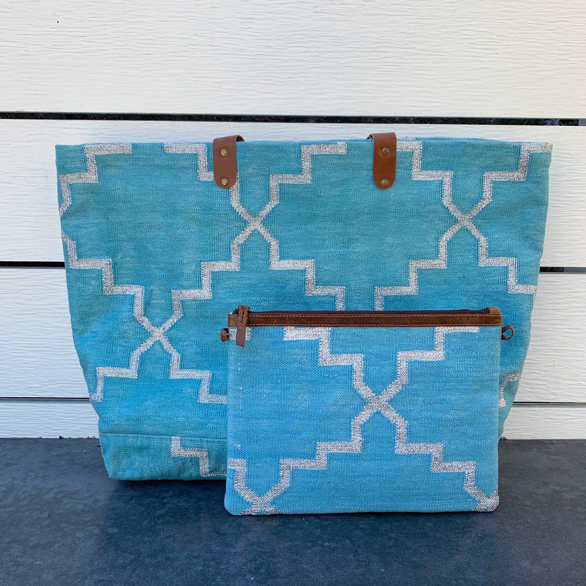 Napa Clutch in Teal & Silver - Bette